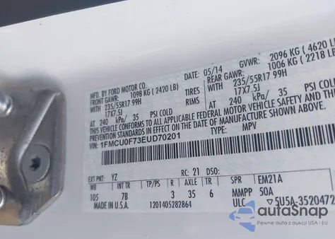 2014 Ford Escape S from USA, damaged, VIN 1FMCU0F73EUD70201